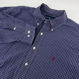 Ralph Lauren Yarmouth Mens Navy Plaid Button Down Shirt 17 34/35 Cotton